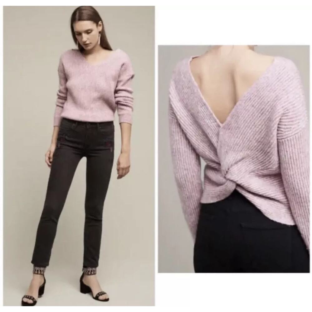 Anthro Angel of the North Twisted Back Mauve Wool Blend Sweater Women's XS